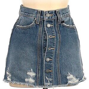 ♡ CARMAR Fenton Distressed Medium Washed Denim Mini Skirt
